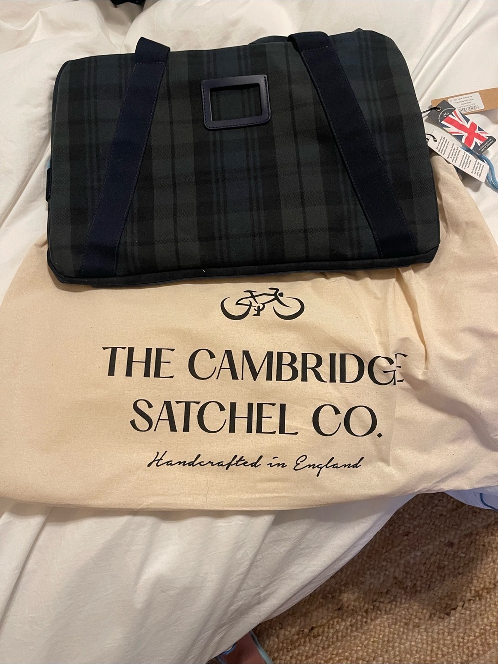 The Cambridge Satchel Company Black and Dark Green Plaid duffle Bag